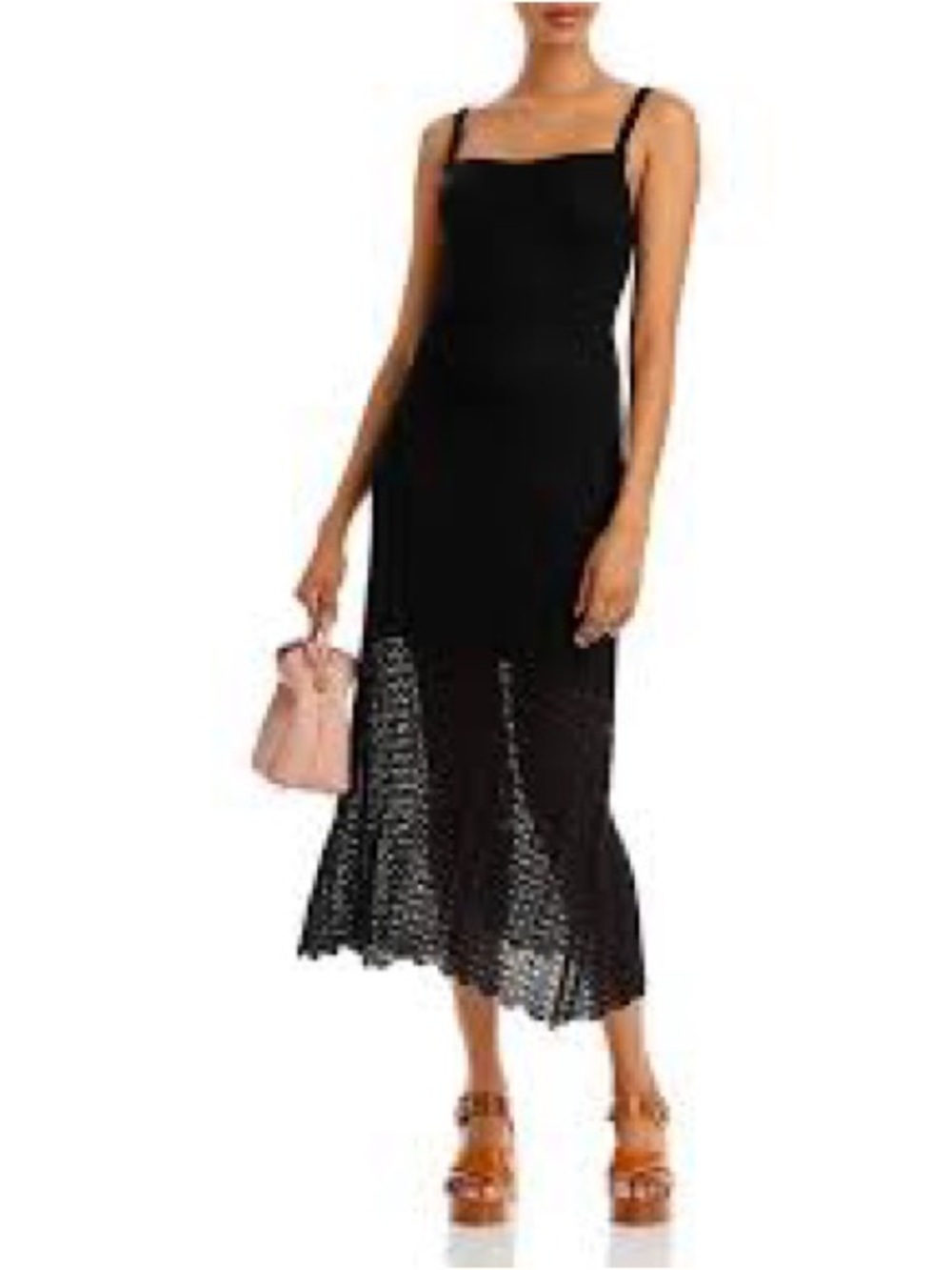 Aqua Black Strappy Midi Dress with Crochet Flare